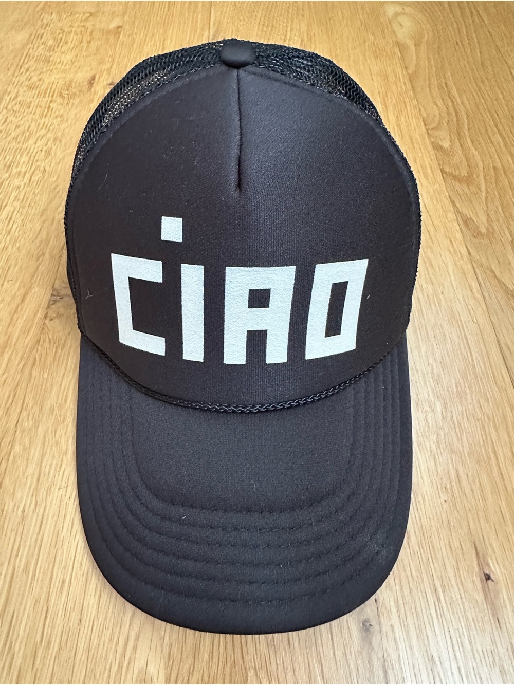 Clare V. Black CIAO Mesh Trucker Hat Snapback Adjustable